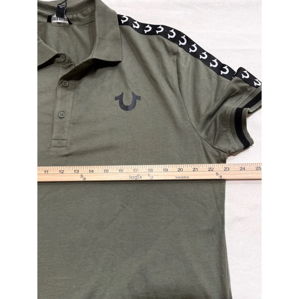 True Religion Men's Polo Shirt M Olive Green TR Logo Trim Relaxed Fit‎ Grunge
